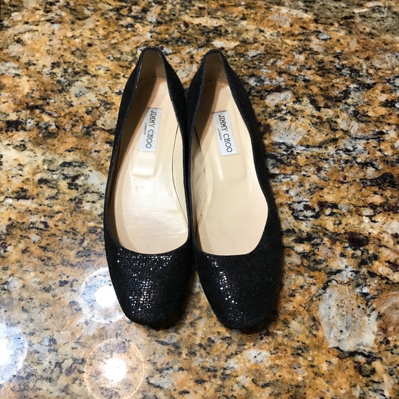 Jimmy Choo Finlay Square-Toe Glitter Flat sz40.5